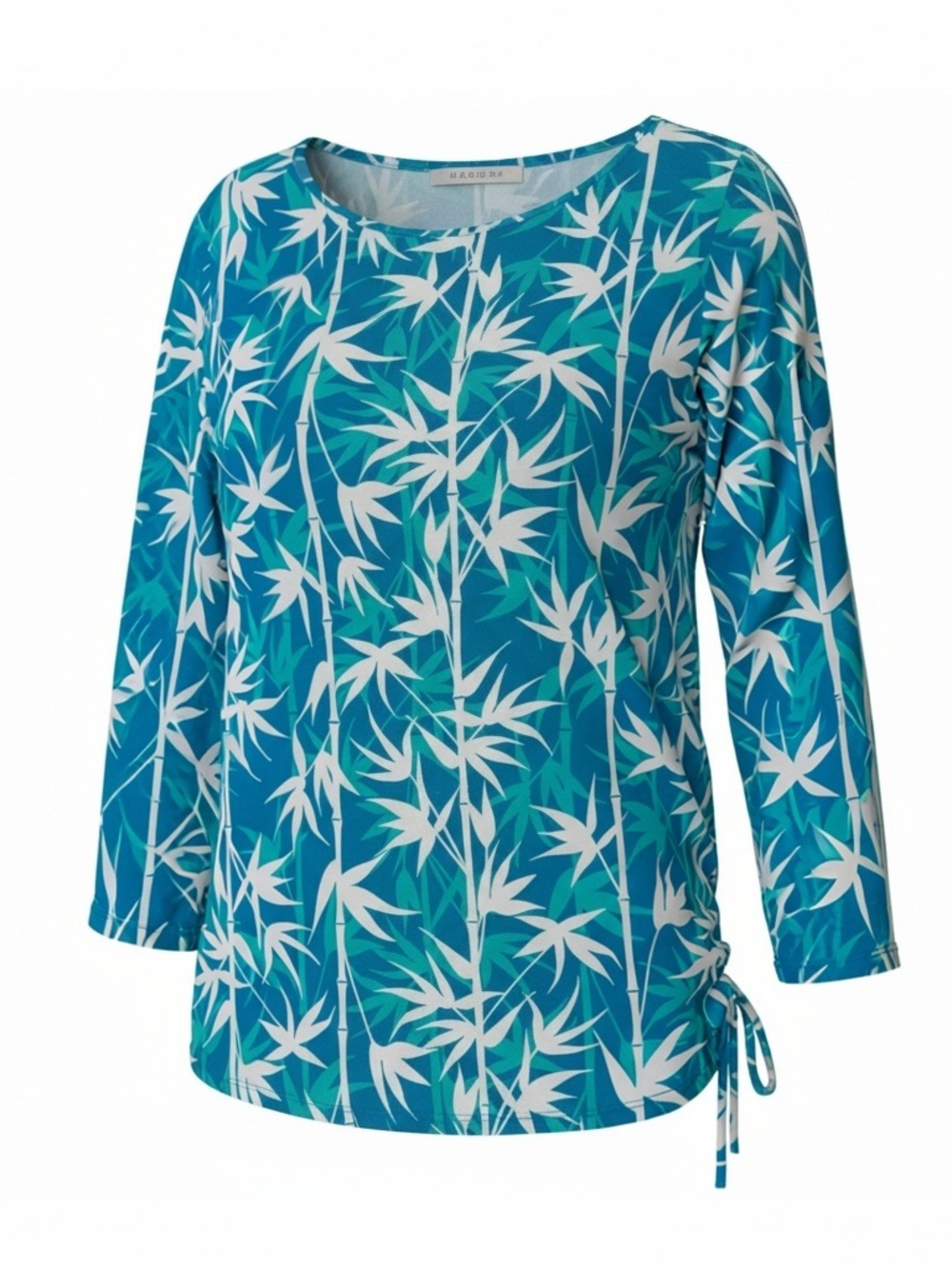 Ruby Rd. Teal & White Tropical-Print Long Sleeve Tie-Hem Top